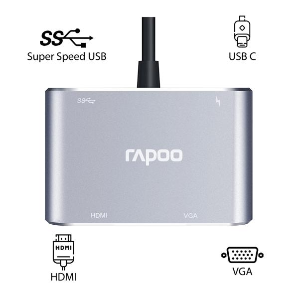 Rapoo_XD30_USB_C_Hub,_4-in-1_USB_C_Adapter,_with_4K_USB_C_to_HDMI_30Hz_&_VGA_Ports